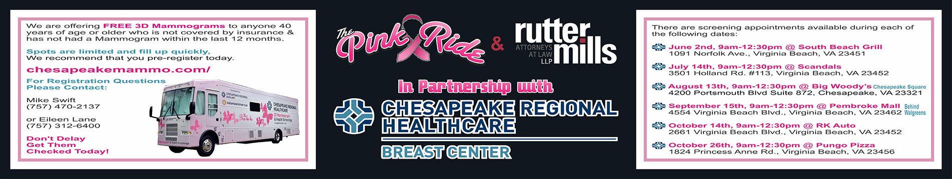 2022 Pink Ride Chesapeake Regional Healthcare Free Mammogram Event