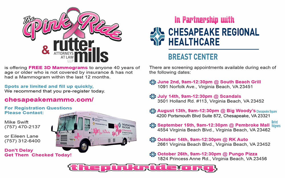 The Pink Ride and Rutter Mills Attorneys at Law, in partnership with Chesapeake Regional Health Care Breast Center